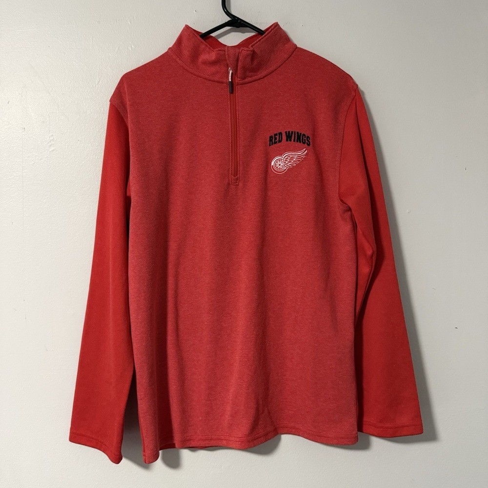 Mens Detroit Red Wings NHL‎ Hockey 1/4 Zip Pullover Performance Shirt Red Size S